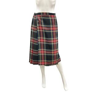 VTG Clan Royal Of Scotland Skirt Women’s Size S Wool Plaid Midi Black Red Green